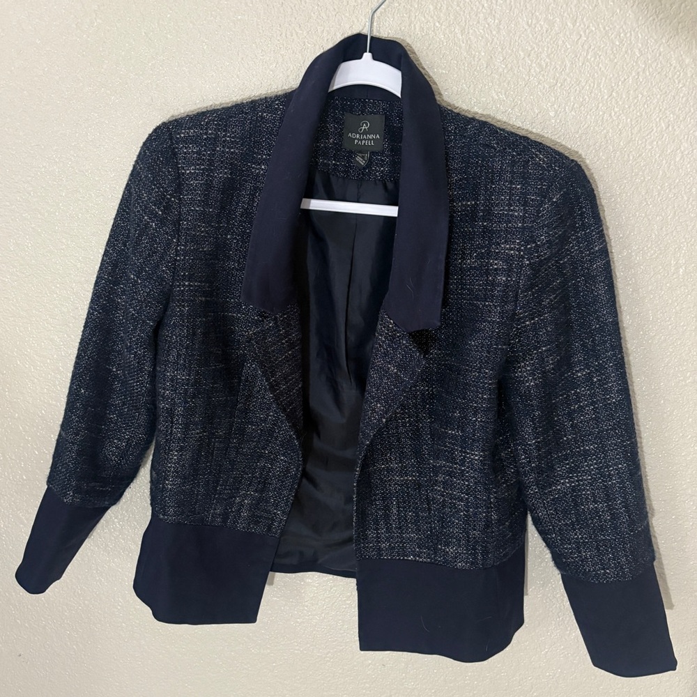 Adrianna Papell Navy Sparkle Tweed Blazer Women’s Small